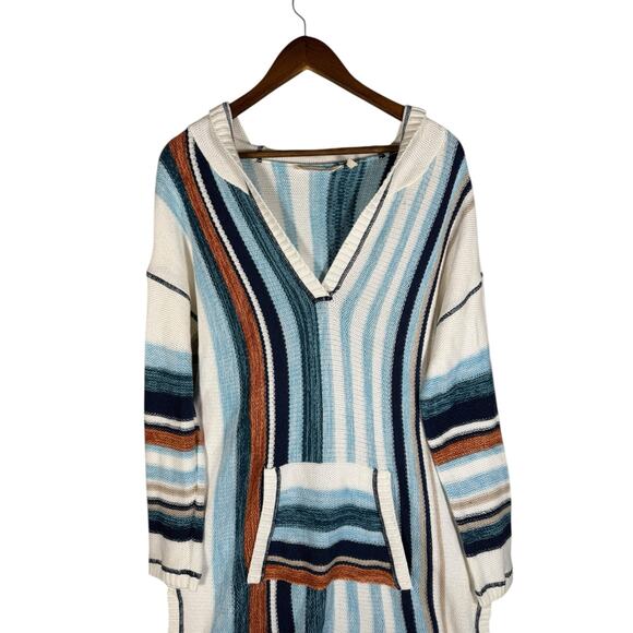 Soft Surroundings Coastal Stripe Hooded Knit Tunic Pullover Sweater Large - Picture 2 of 8
